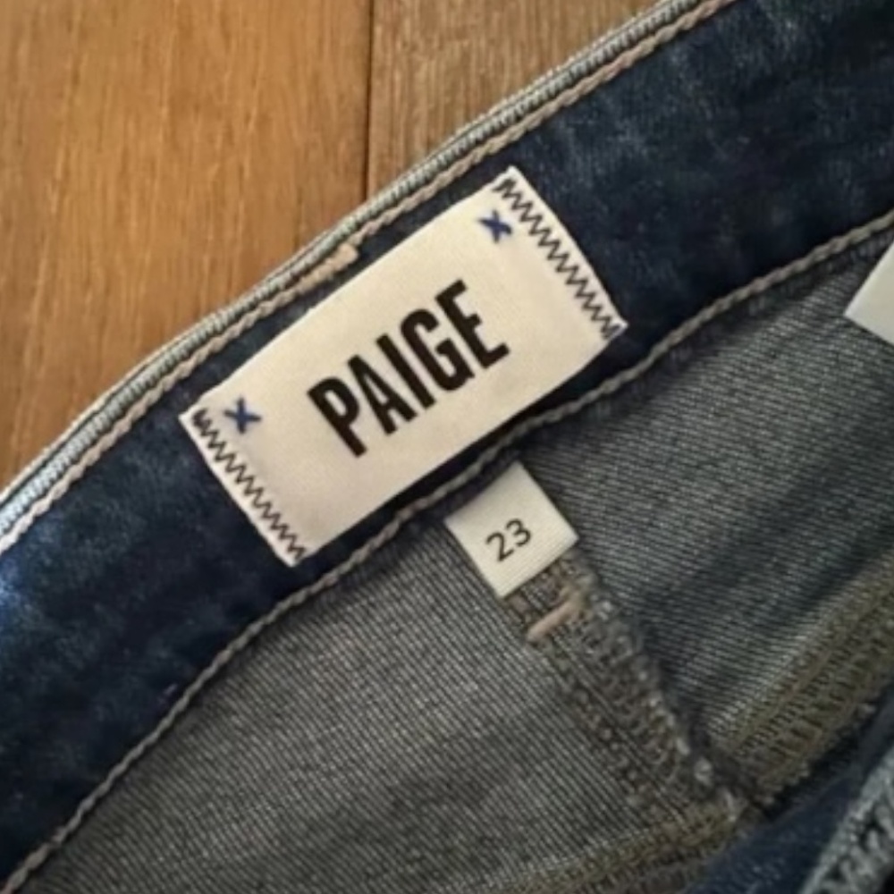 PAIGE Hoxton Slim Raw Hem High Rise Jeans 23 Eiffel Distressed NWT - Picture 5 of 9